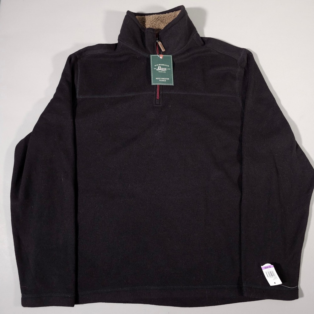 G.H. Bass Rock Sweater Fleece Mens XXL Black Quarter Zip Faux Fur Collar New NWT